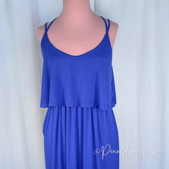 NWT Blu Ivy Kelly Strappy Back Jersey Maxi Dress Blue - Picture 5 of 14